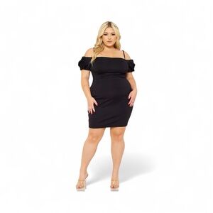 Plus Size Black Off-Shoulder Bodycon Dress - Women
